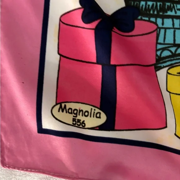 Magnolia Paris Print Scarf Eiffel Tower Pink Silk Feel Square Novelty Women - Picture 6 of 7